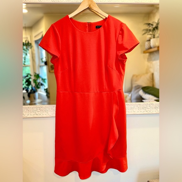 Saks Fifth Avenue Bright Orange Ruffle Detail Short Sleeve Dress - 14 - Picture 4 of 6